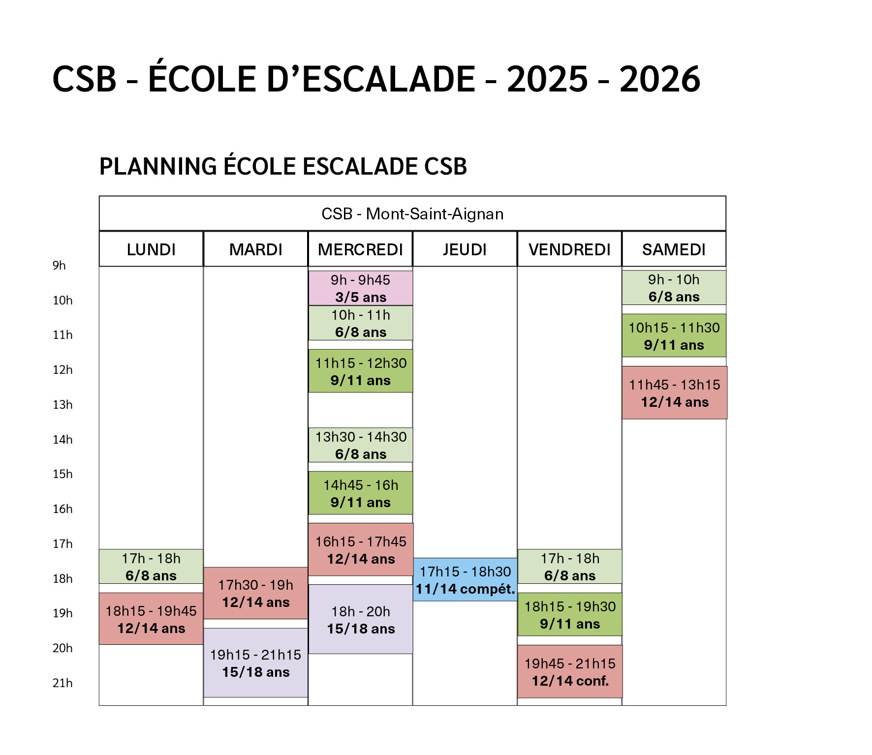 Planning école d'escalade au CSB